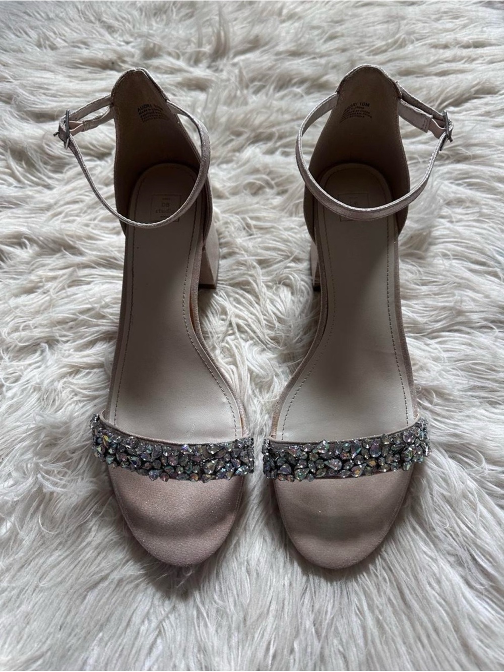 Women's Blush Crystal Ankle-Strap Block Heels